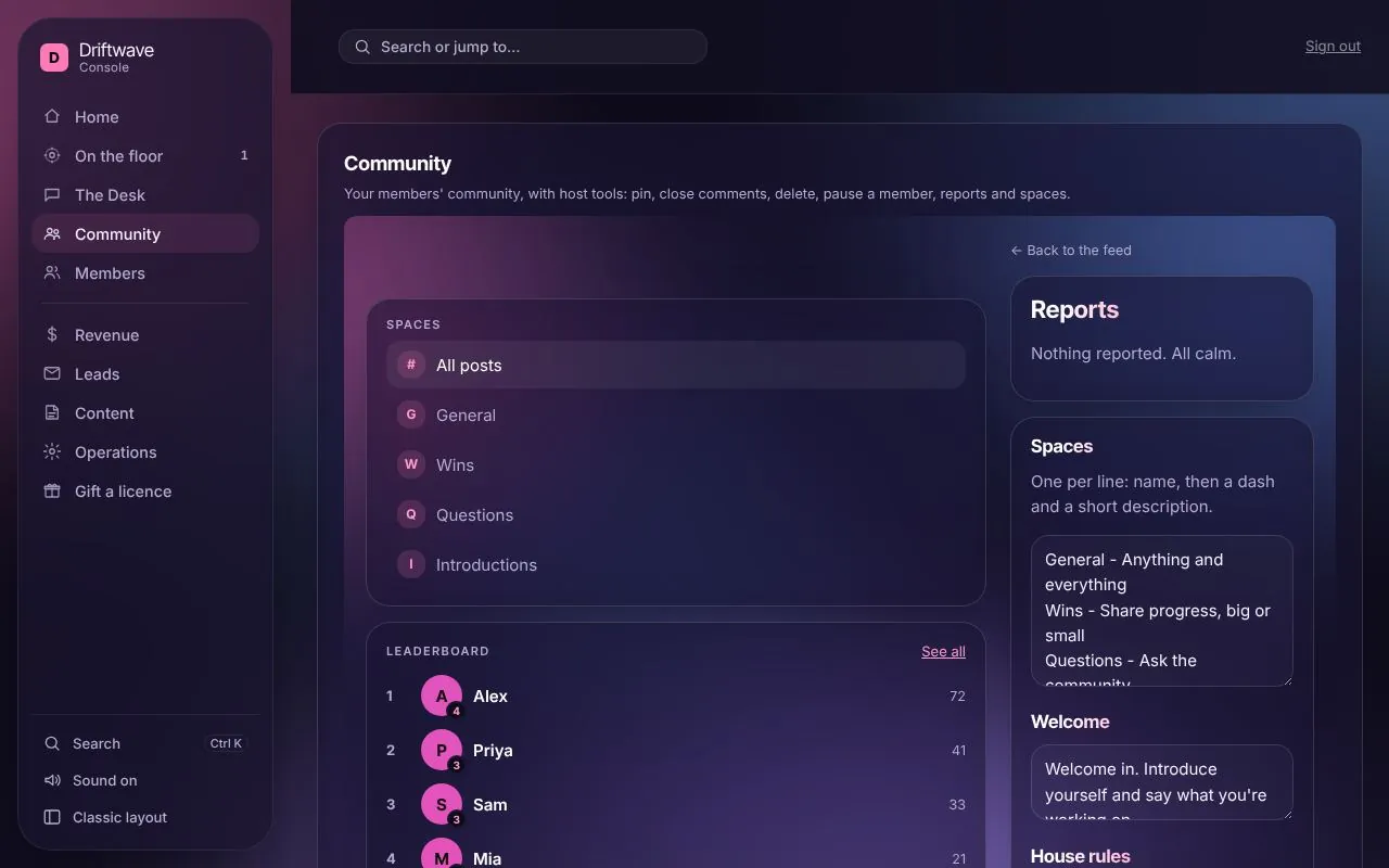 Console: the community for Driftwave