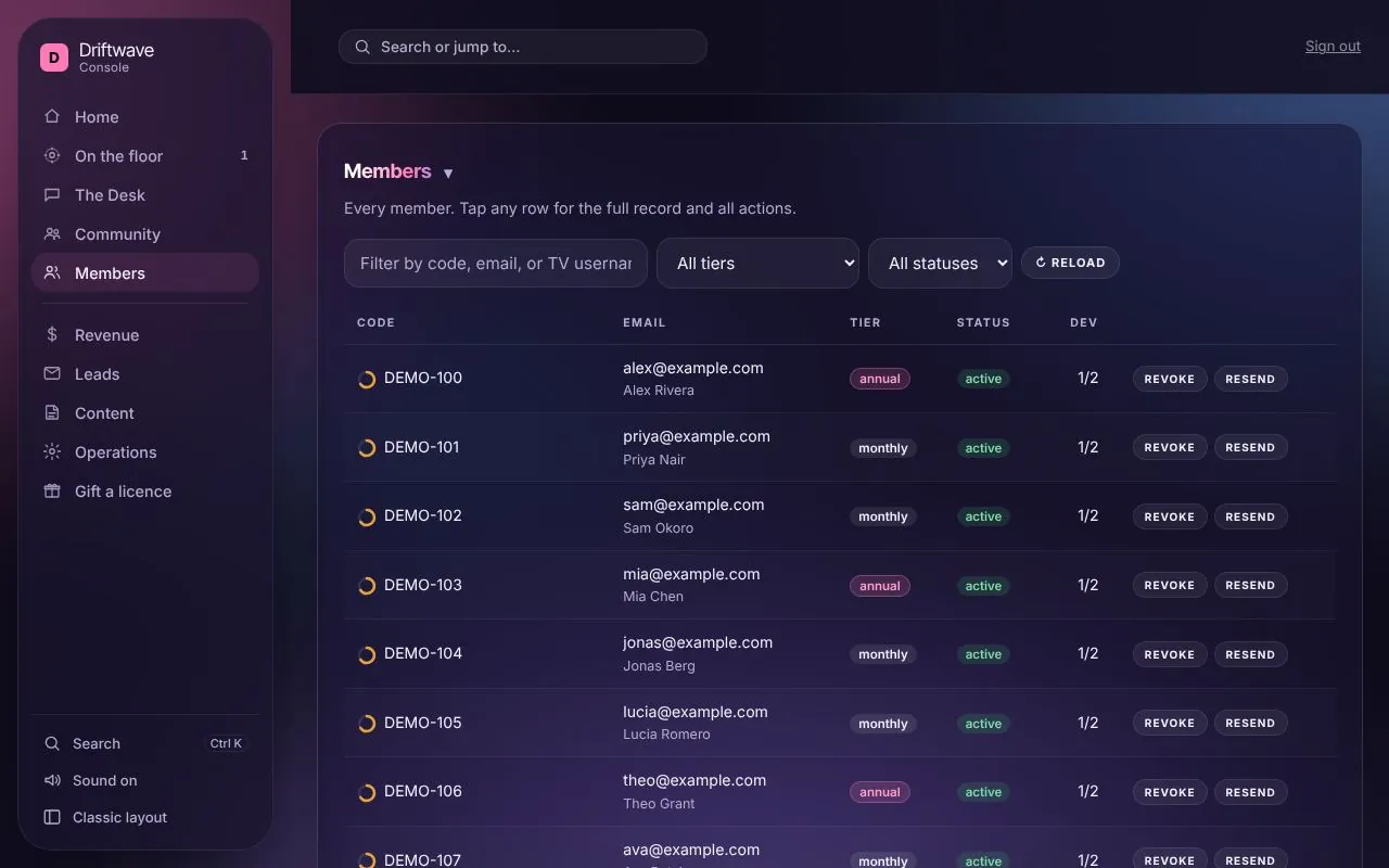 Console: members for Driftwave
