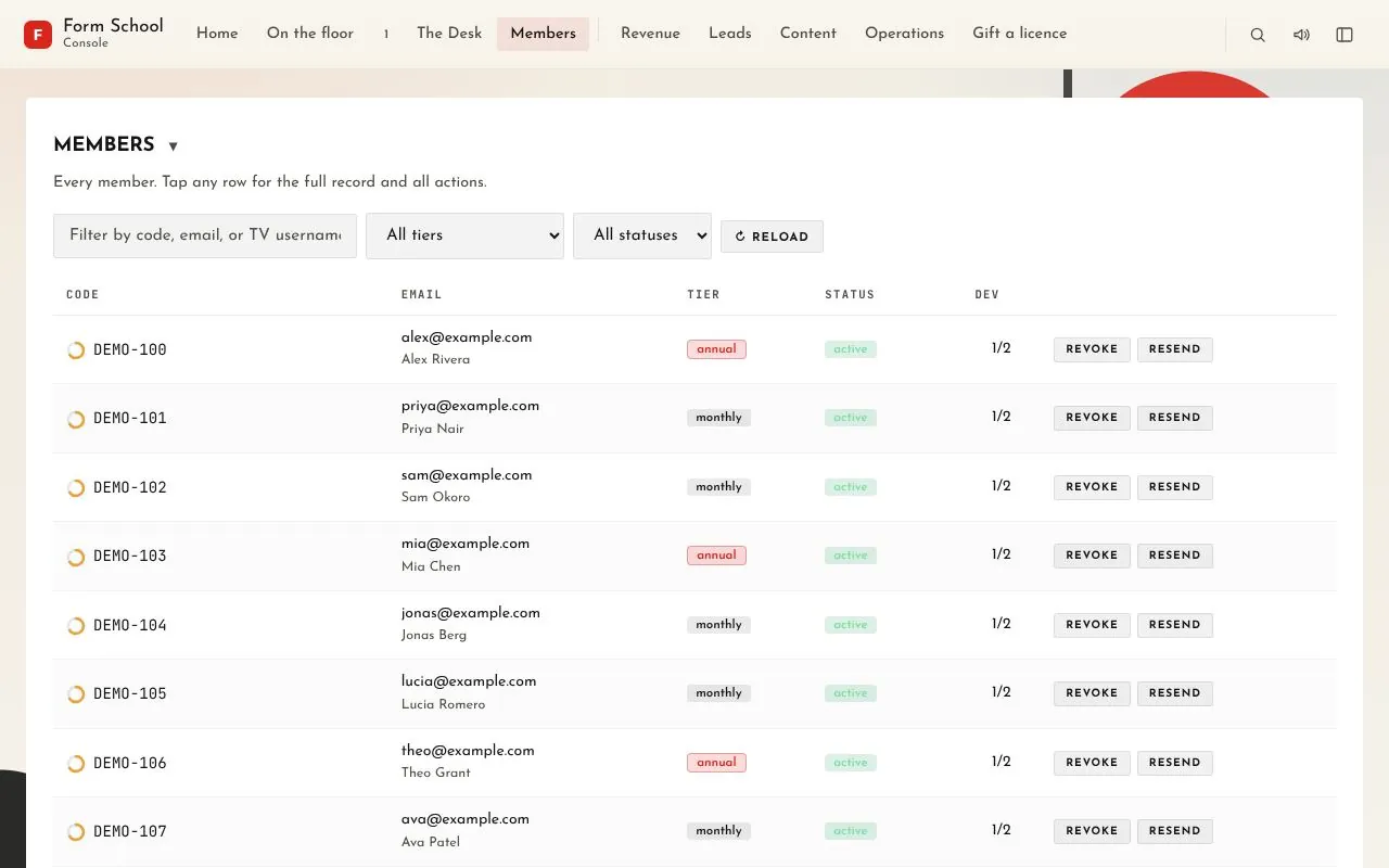 Console: members for Form School