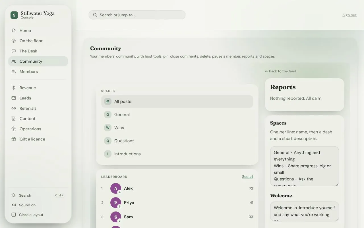 Console: the community for Stillwater Yoga