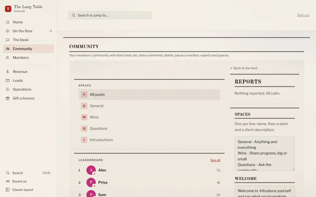 Console: the community for The Long Table